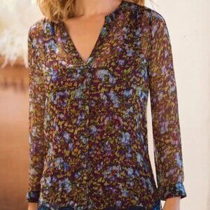 NWT Soft Surroundings Curio Tunic Abstract Multi Color Navy Blue Trim Size Large